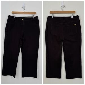 St. John Cropped Straight Leg Jeans Size 12 Black High Rise Gold Logo